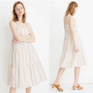 Madewell Button-Back Tiered Mini Dress in Textural Rainbow Stripe Sleeveless